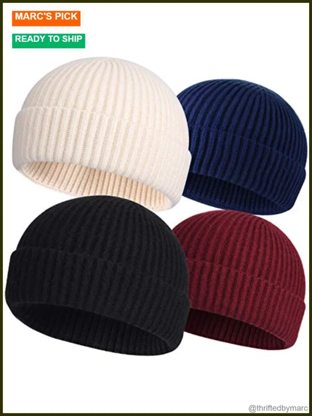 4 Pack Wool Fisherman Beanies Short Watch Caps